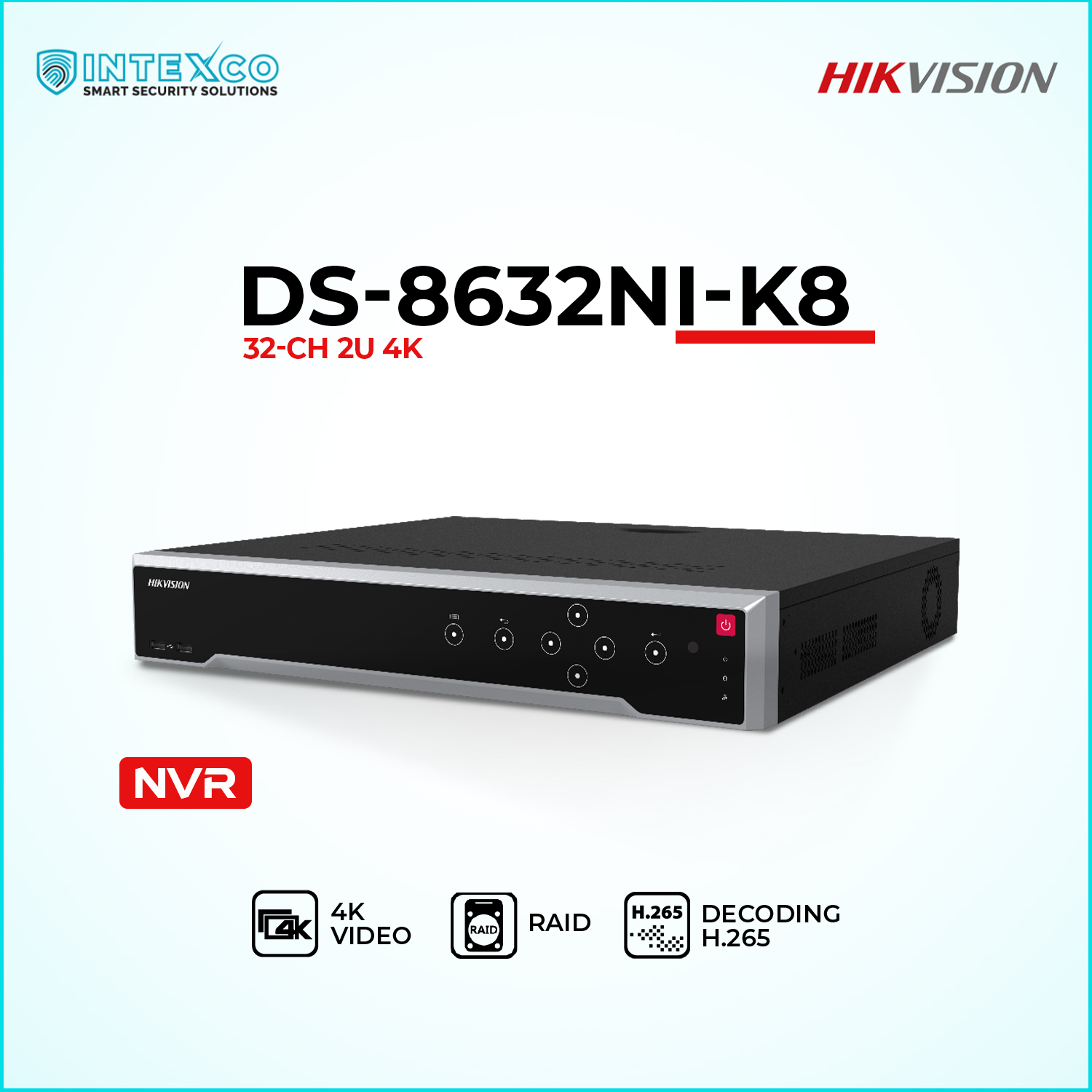 DS-8632NI-K8 32-channel NVR network video recorder for IP security cameras