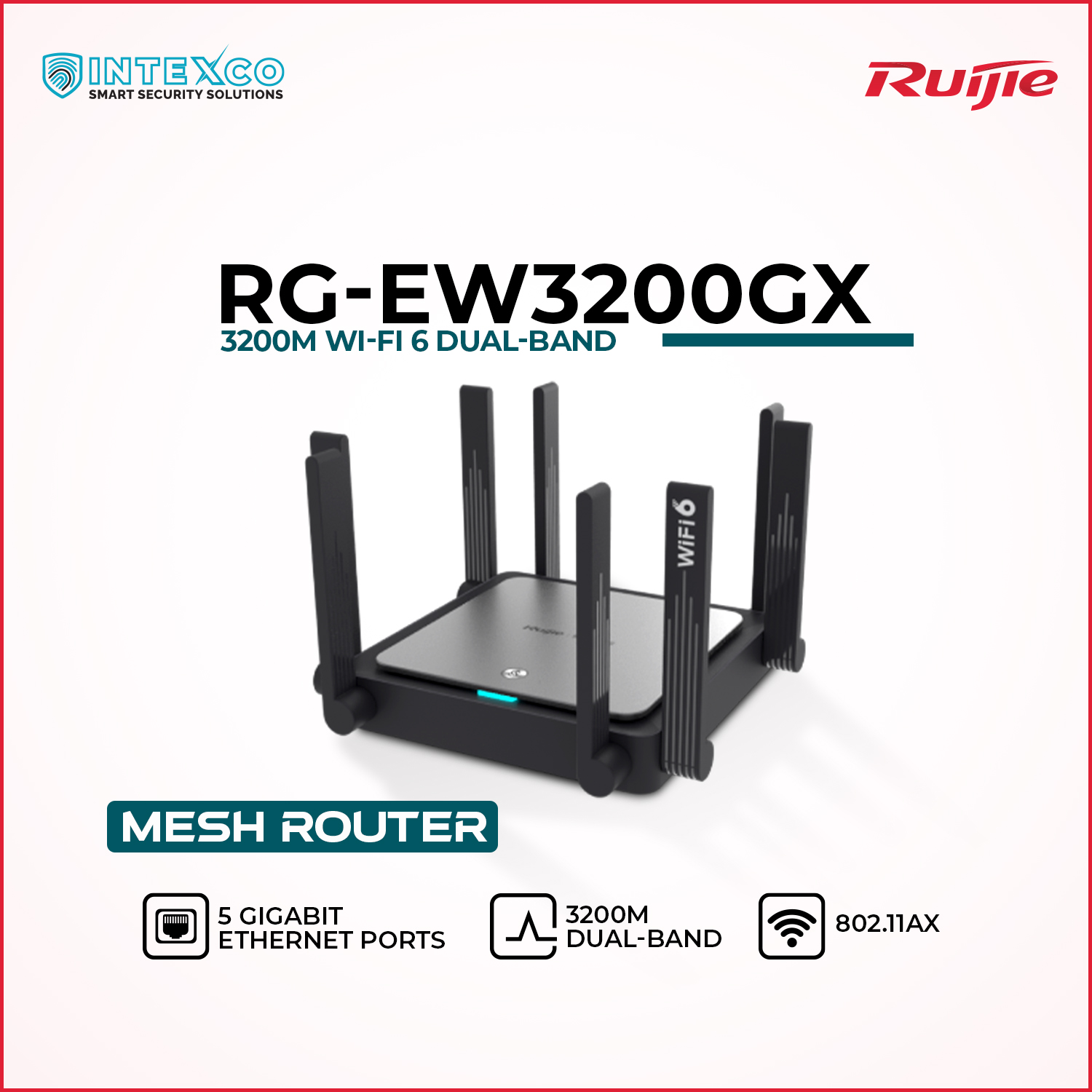 RG-EW3200GX Wi‑Fi router front view for home and office wireless networking and internet access