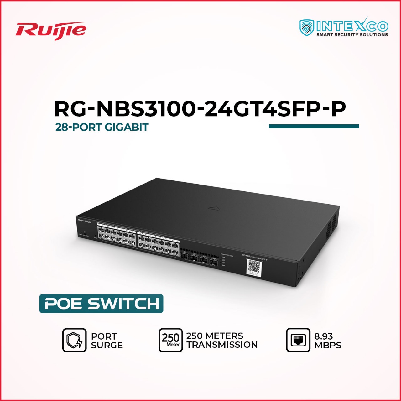 RG-NBS3100-24GT4SFP-P 28‑port gigabit PoE switch front view