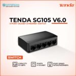 Tenda SG105 V6.0 5‑port gigabit Ethernet switch in promotional banner