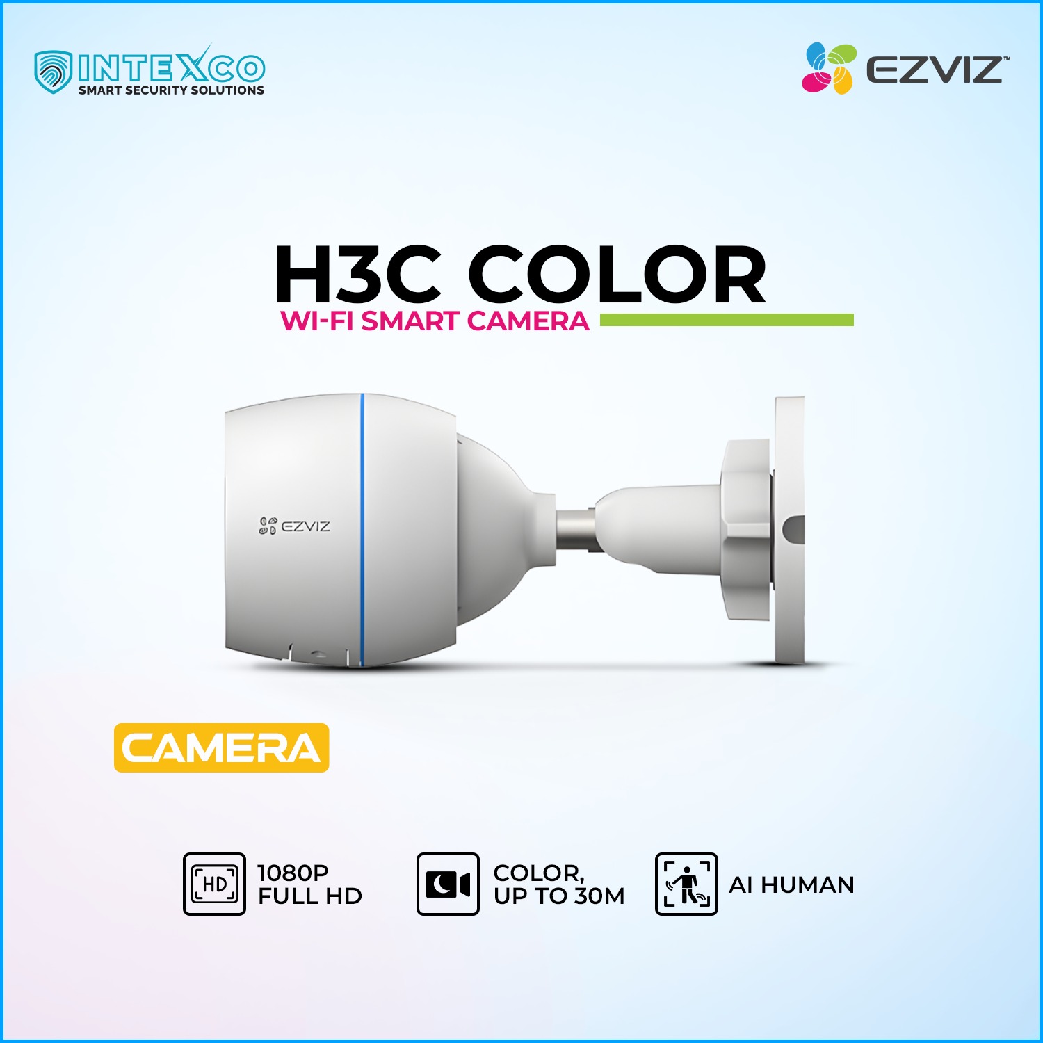 EZVIZ H3C Color 1080p Wi‑Fi smart security camera in promotional banner