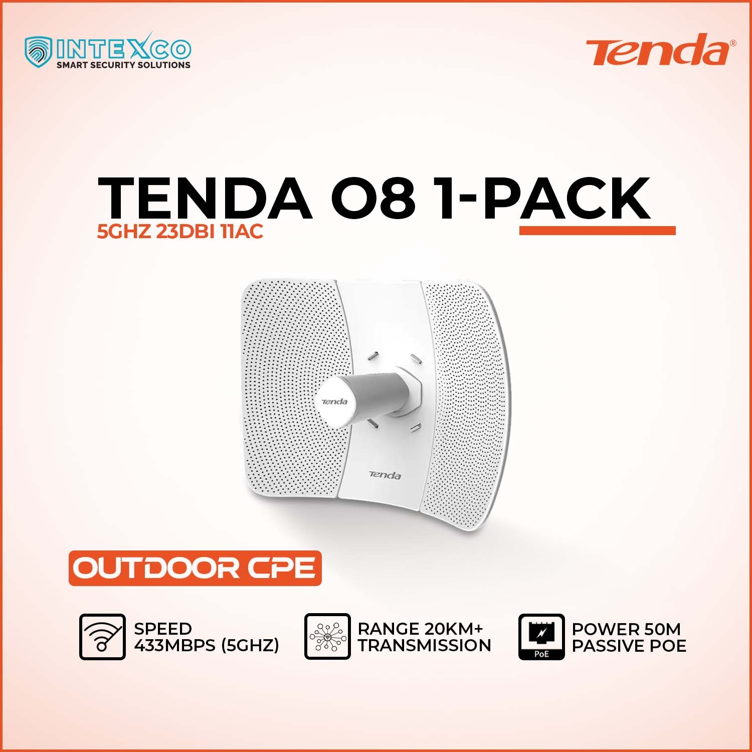 Tenda O8 1‑Pack 5 GHz 23 dBi 11AC outdoor CPE promotional banner