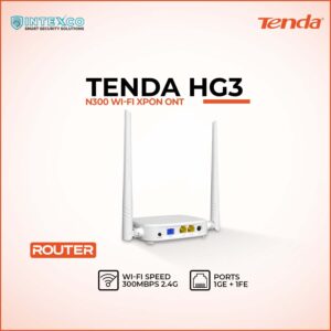 Tenda HG3 N300 Wi‑Fi XPON ONT router with two antennas in promotional banner
