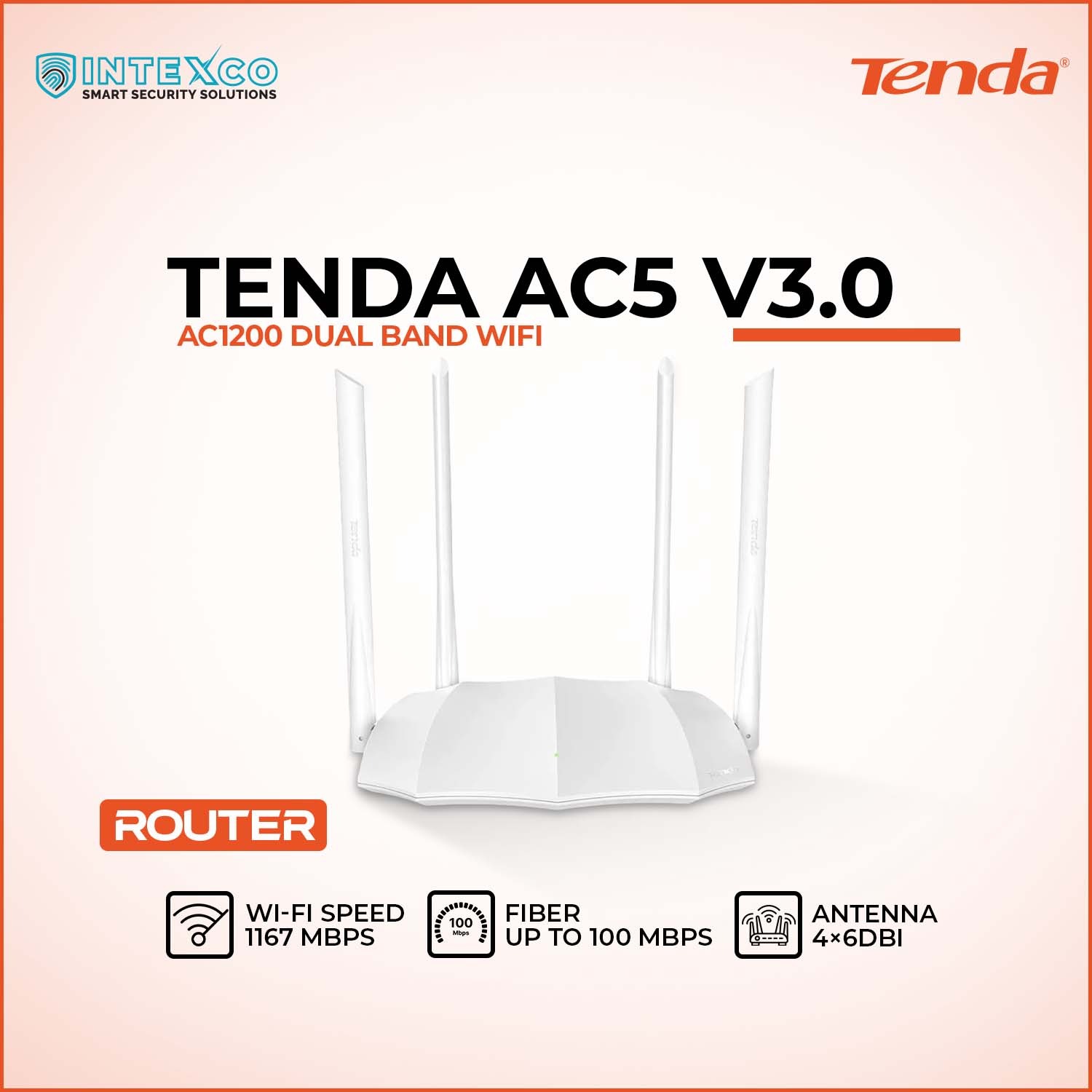 Tenda AC5 V3.0 AC1200 dual band WiFi router promotional banner
