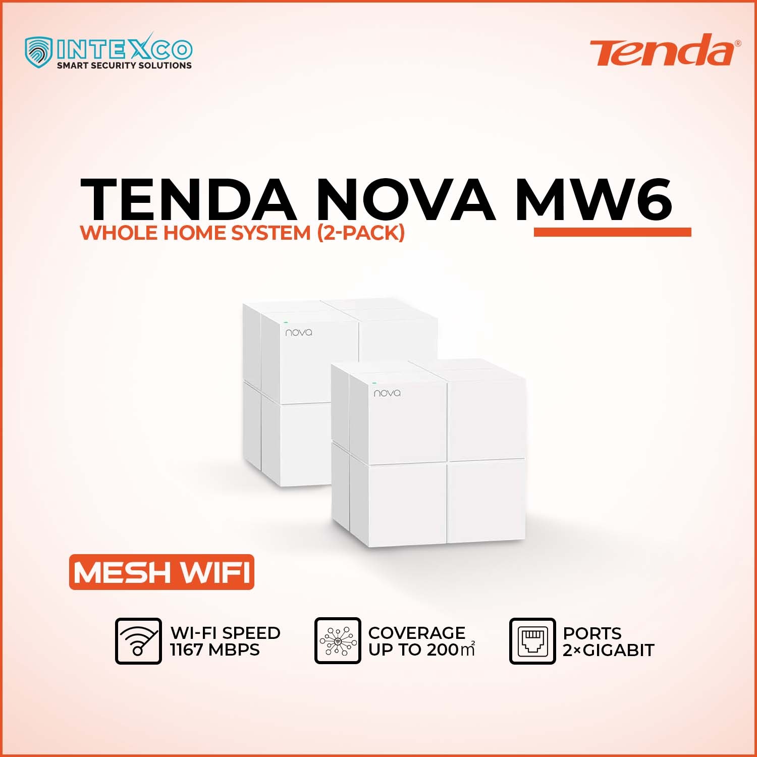 Tenda Nova MW6 whole home mesh WiFi system 2‑pack promotional banner