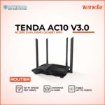 Tenda AC10 V3.0 AC1200 dual band gigabit WiFi router with four antennas in promotional banner
