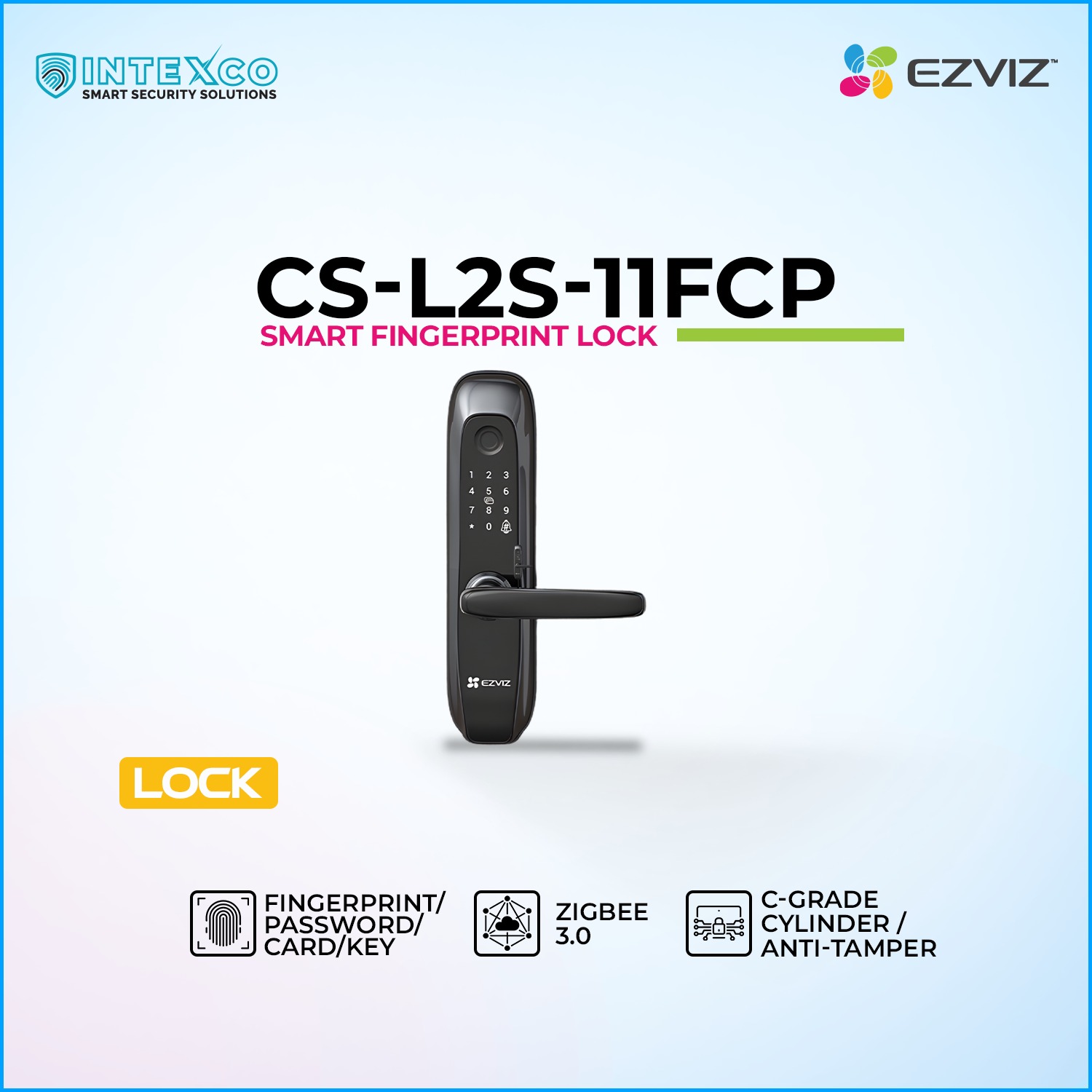 EZVIZ CS‑L2S‑11FCP smart fingerprint lock with keypad and handle