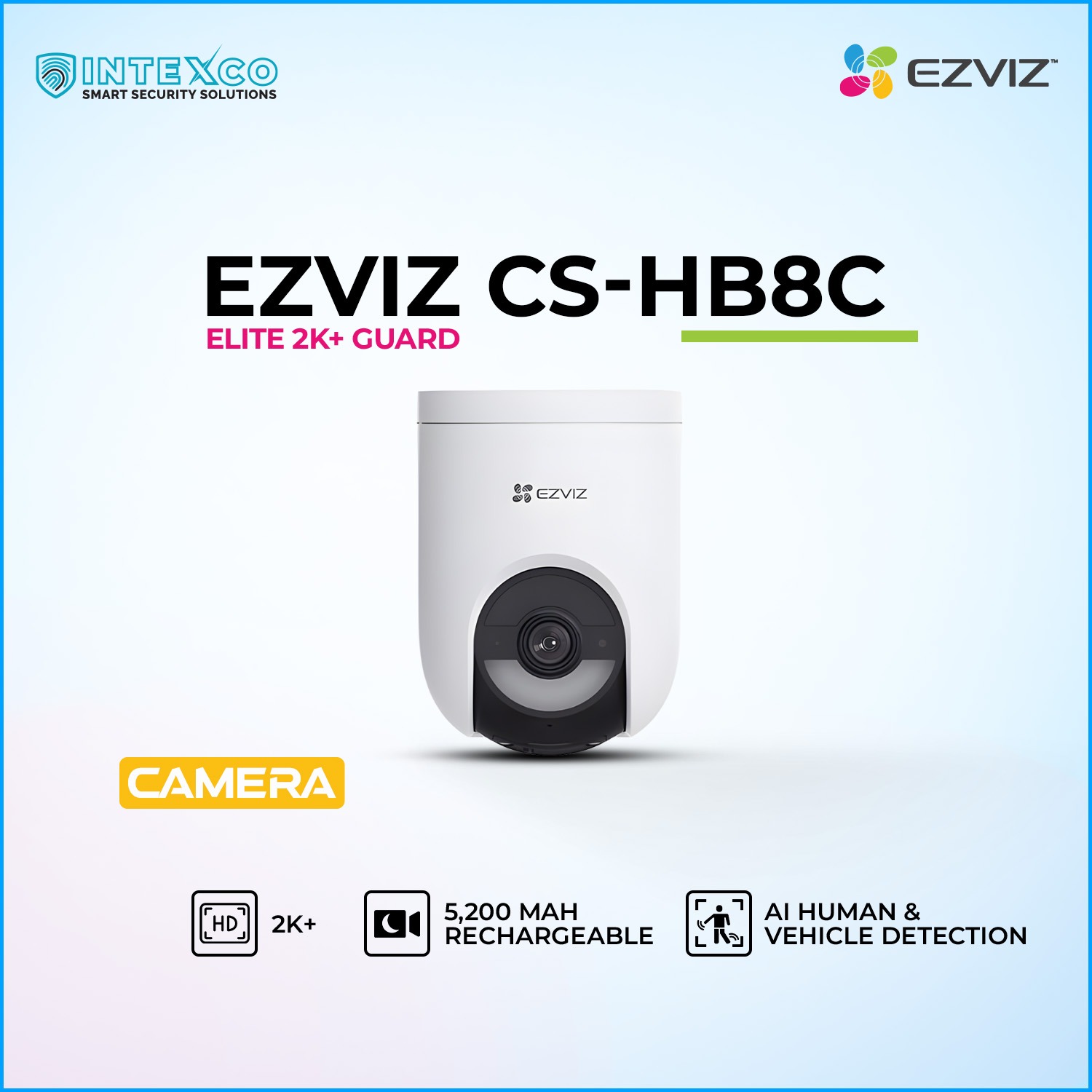 EZVIZ CS‑HB8C 2K+ rechargeable security camera with AI human and vehicle detection