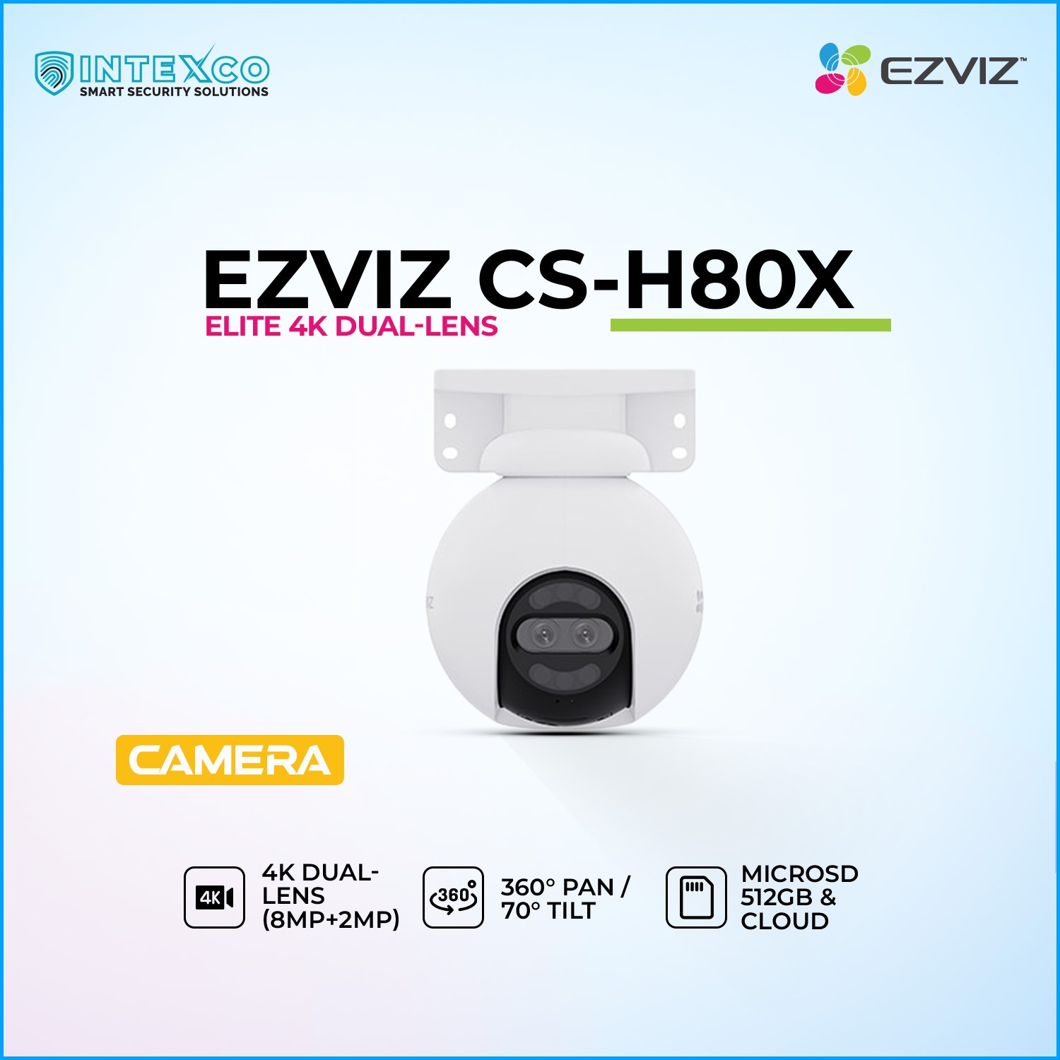 EZVIZ CS‑H80X elite 4K dual‑lens pan and tilt camera with 360° view