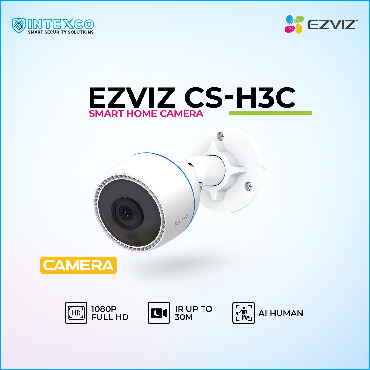 EZVIZ CS‑H3C 1080p smart home camera with IR up to 30 m and AI human detection