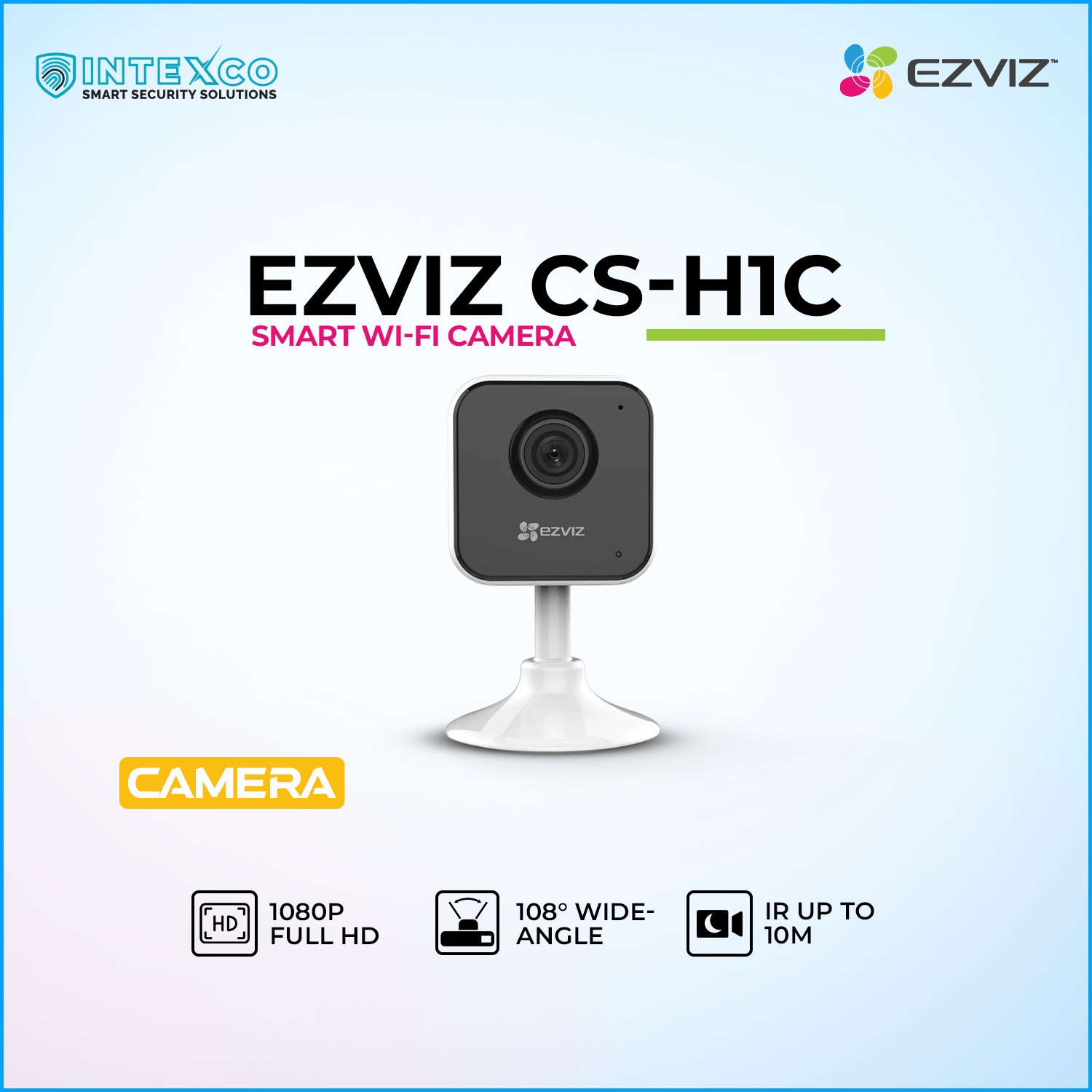 EZVIZ CS‑H1C 1080p smart Wi‑Fi camera in promotional banner